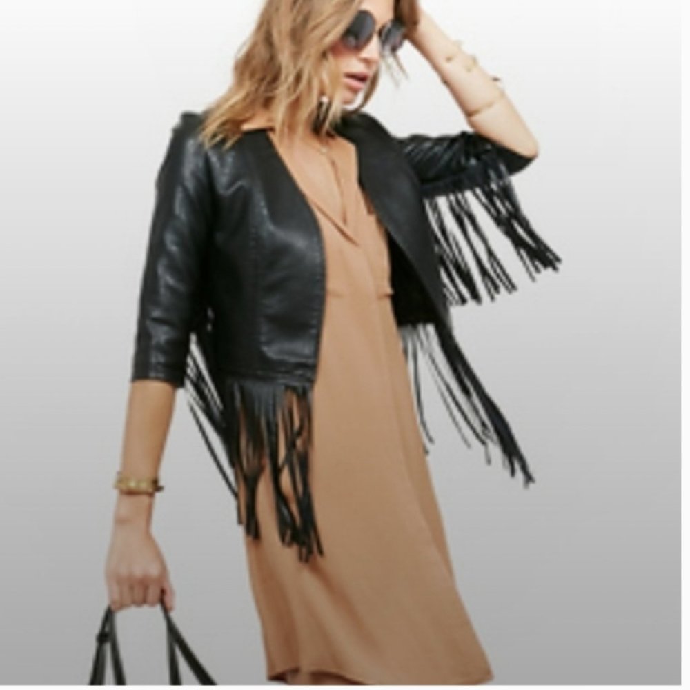 Glamorous Vegan Leather Fringe Jacket